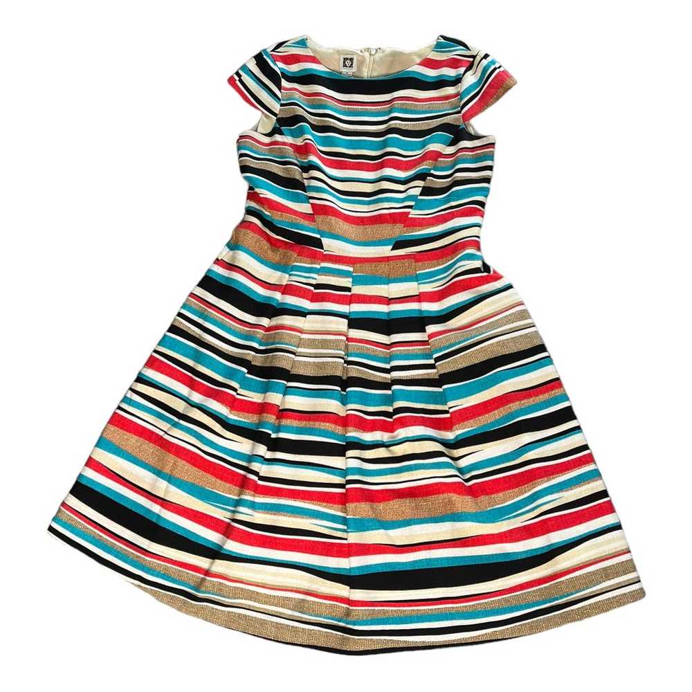 ANNE KLEIN Bright Color Striped Fit Flare DRESS W… - image 1
