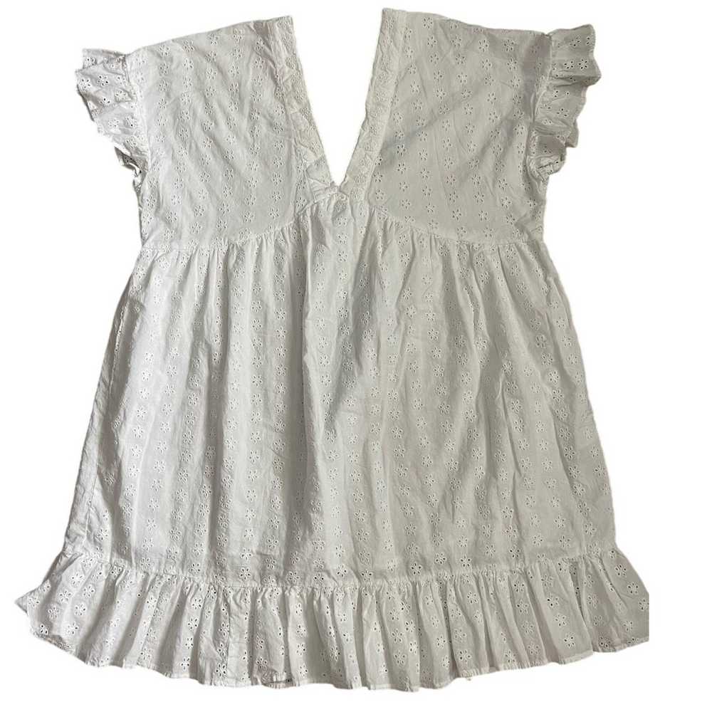ASOS Eyelet Deep V-Neck Mini Dress Flutter Sleeve… - image 3
