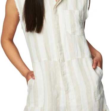 Blank NYC Off-White Striped 100% Linen Romper - image 1