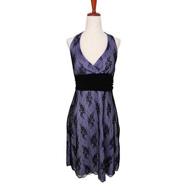 Vintage 00s Black Lace Mini Dress Babydoll Halter… - image 1