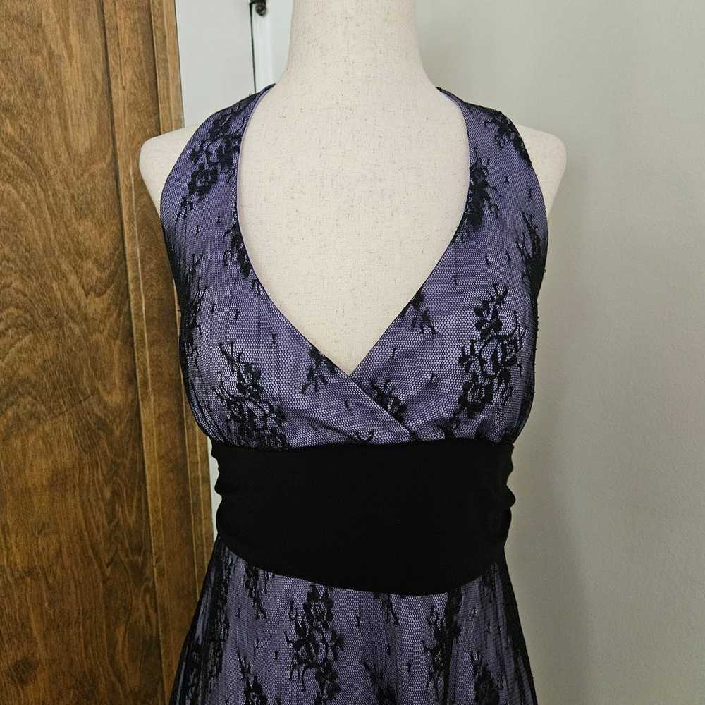 Vintage 00s Black Lace Mini Dress Babydoll Halter… - image 2