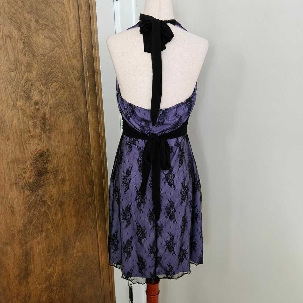 Vintage 00s Black Lace Mini Dress Babydoll Halter… - image 5