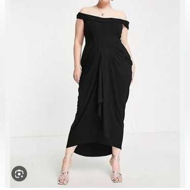 NEW Asos Design Curve Bardot Corset Dress Black Kn