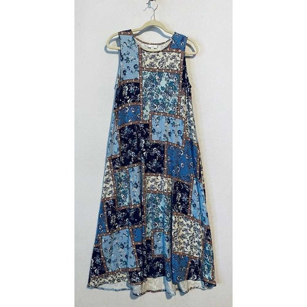 J Jill Dress Womens Medium Blue Boho Floral Patch… - image 1