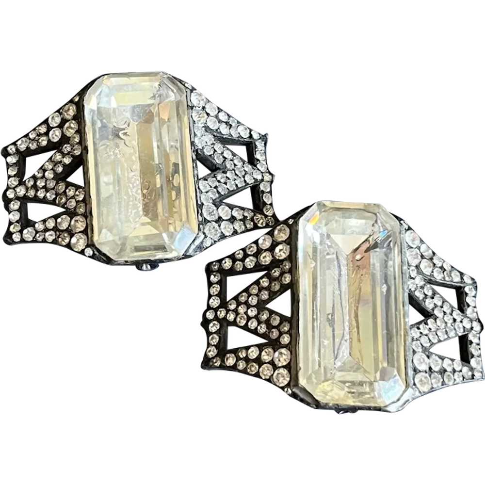 Pair of 1920s Art Deco French Paste Crystal Rhine… - image 1