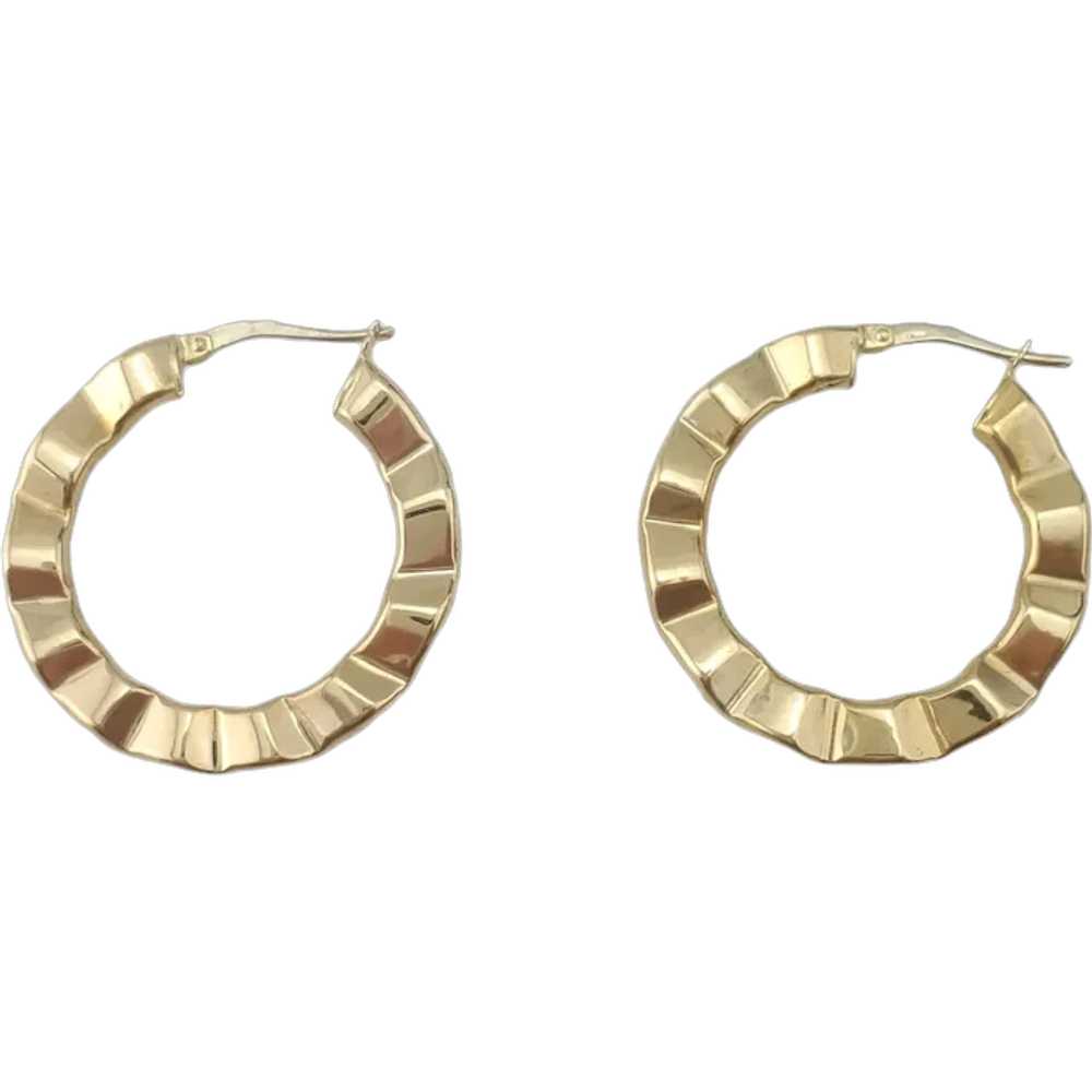 14K Yellow Gold Hoop Earrings with Crimped Wavy D… - image 1