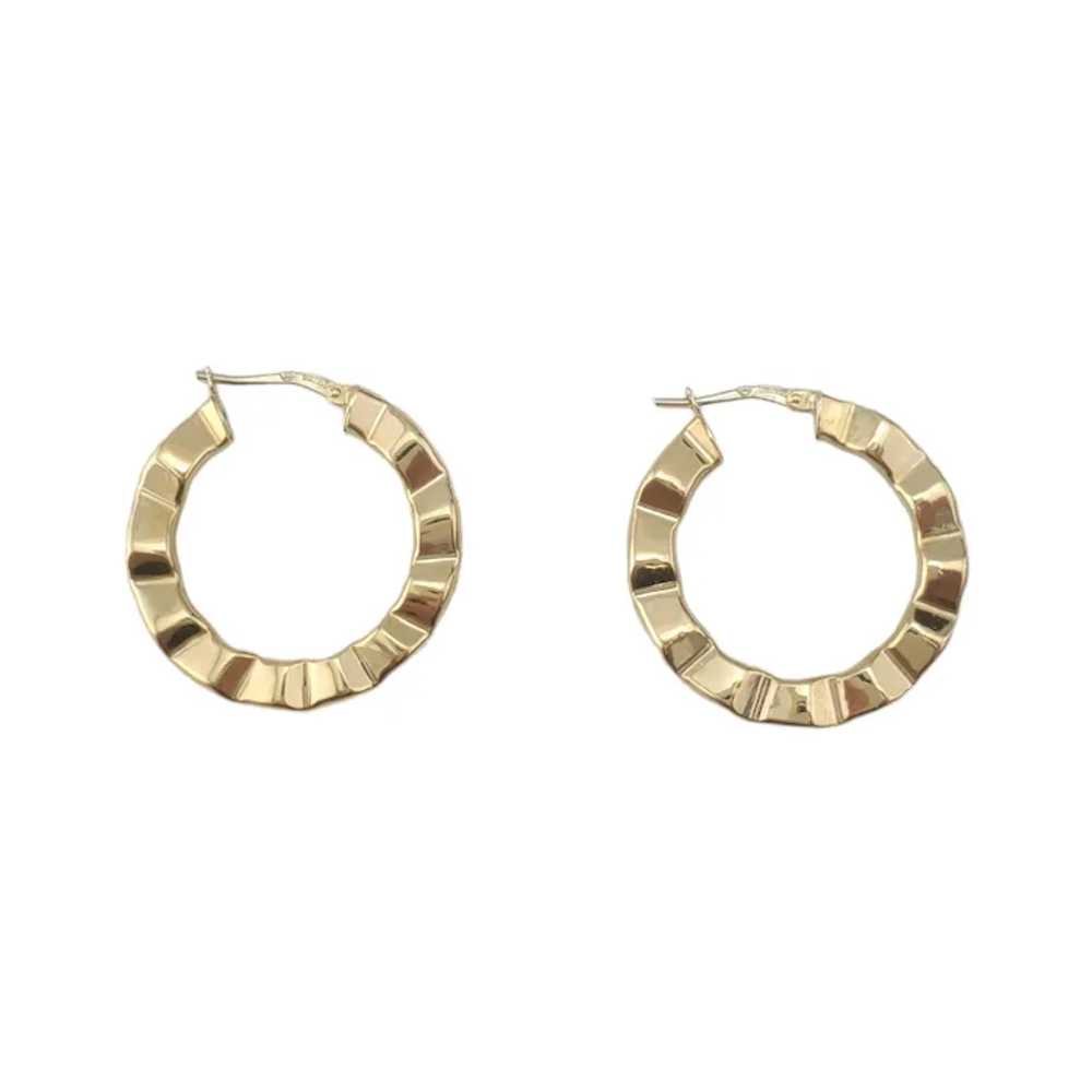 14K Yellow Gold Hoop Earrings with Crimped Wavy D… - image 2