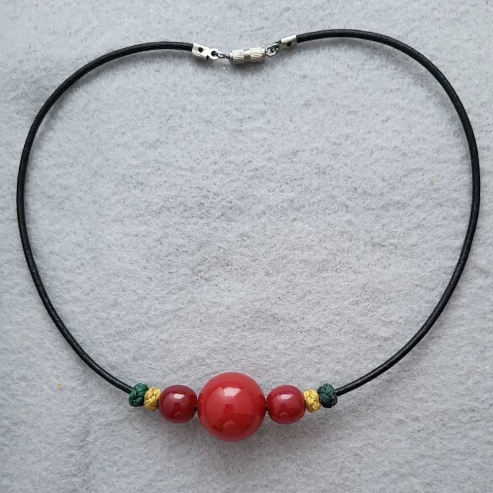 Handmade Necklace Big Red Lucite Beads Choker Len… - image 2