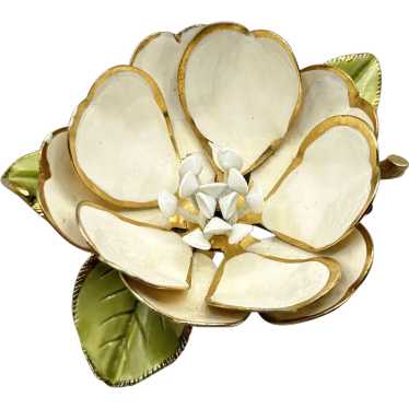 Vintage Coro Corocraft Enamel Beige Flower Brooch 