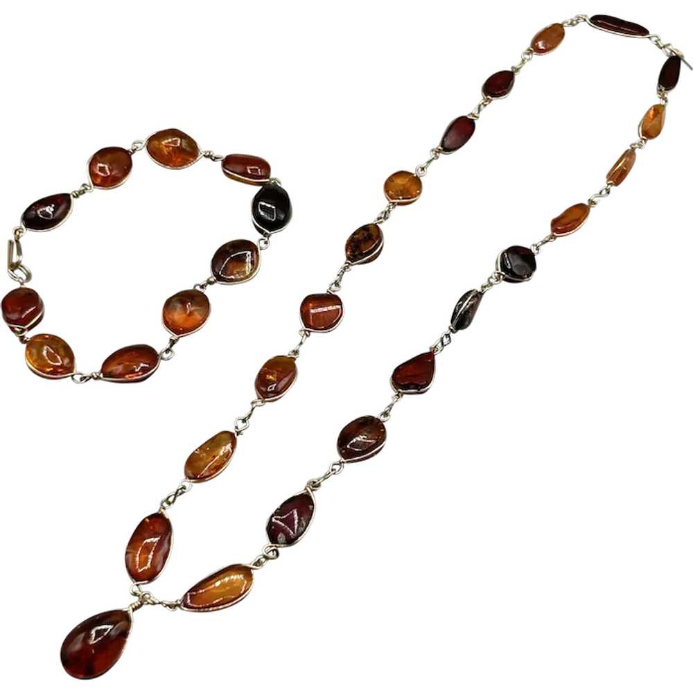 Genuine Caged Wire Wrapped Amber Necklace & Brace… - image 1