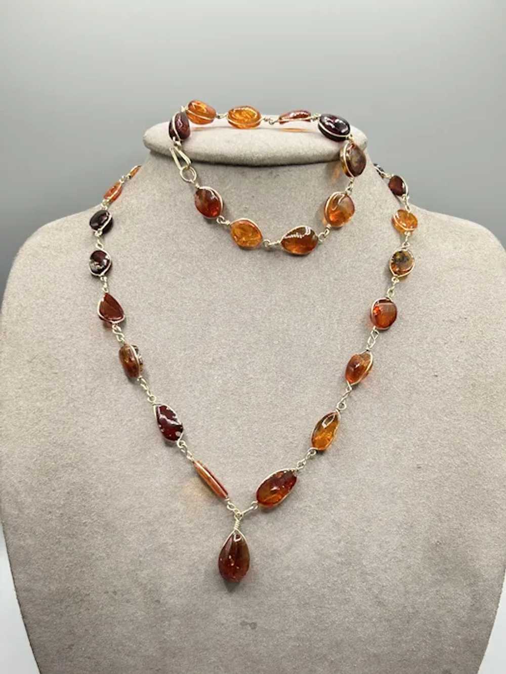 Genuine Caged Wire Wrapped Amber Necklace & Brace… - image 2