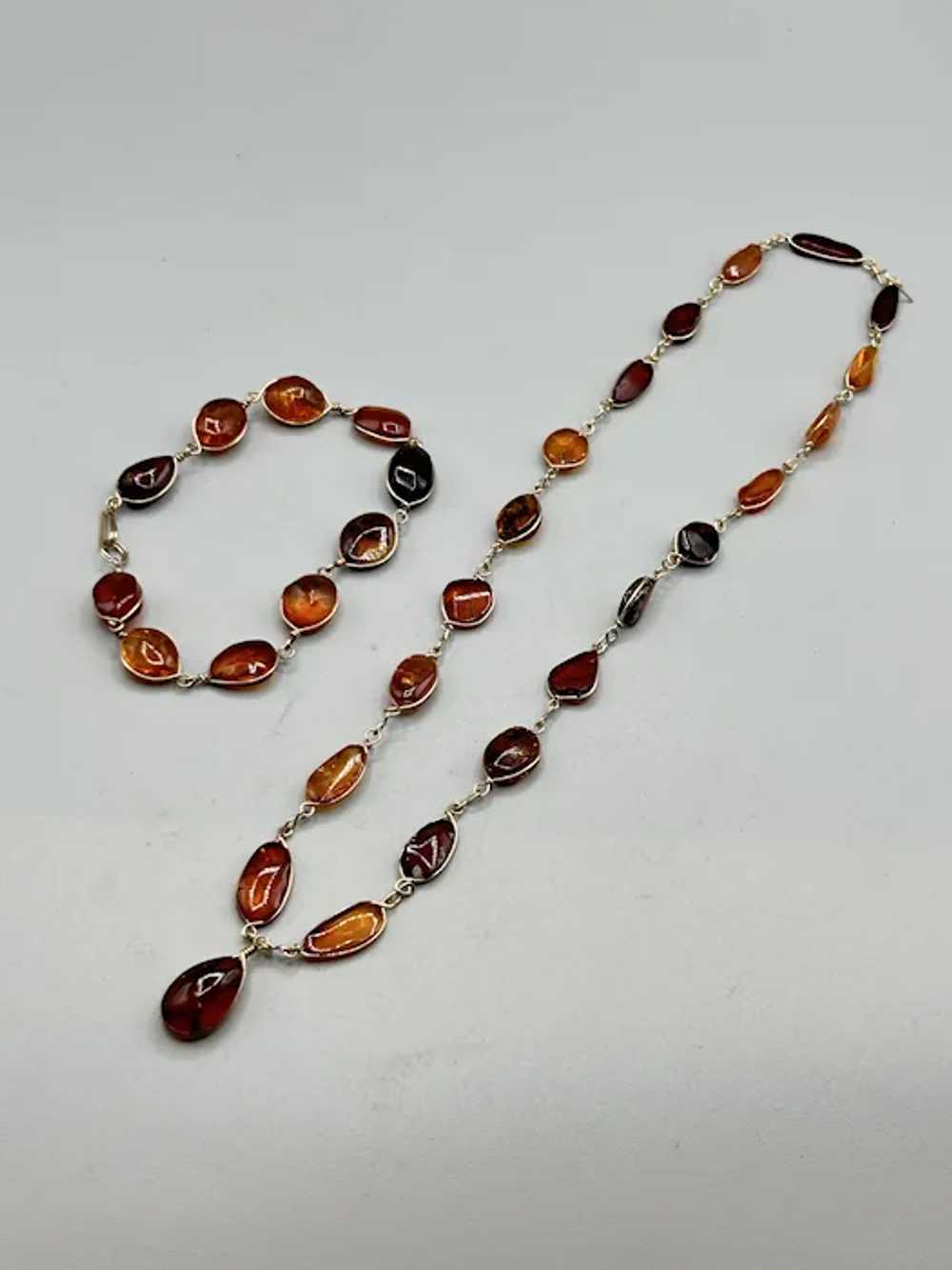 Genuine Caged Wire Wrapped Amber Necklace & Brace… - image 5