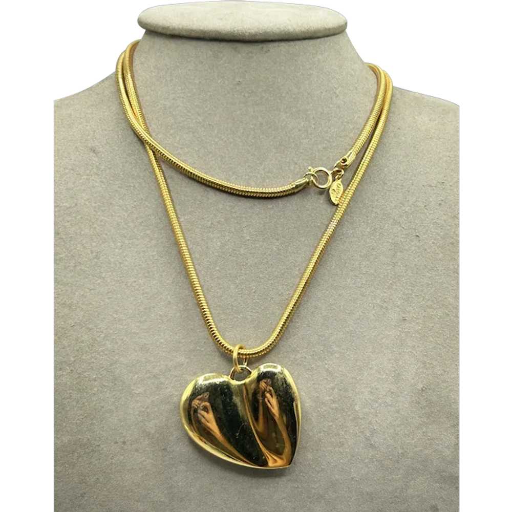 Vintage Carolee Heart Necklace 90s Long Snake Coi… - image 1