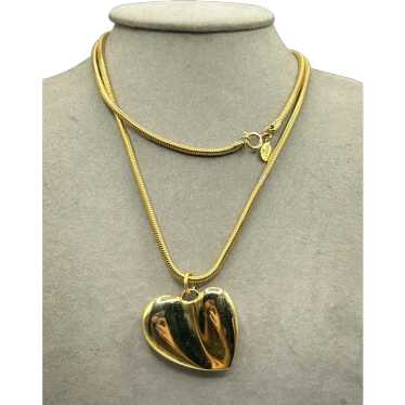 Vintage Carolee Heart Necklace 90s Long Snake Coi… - image 1