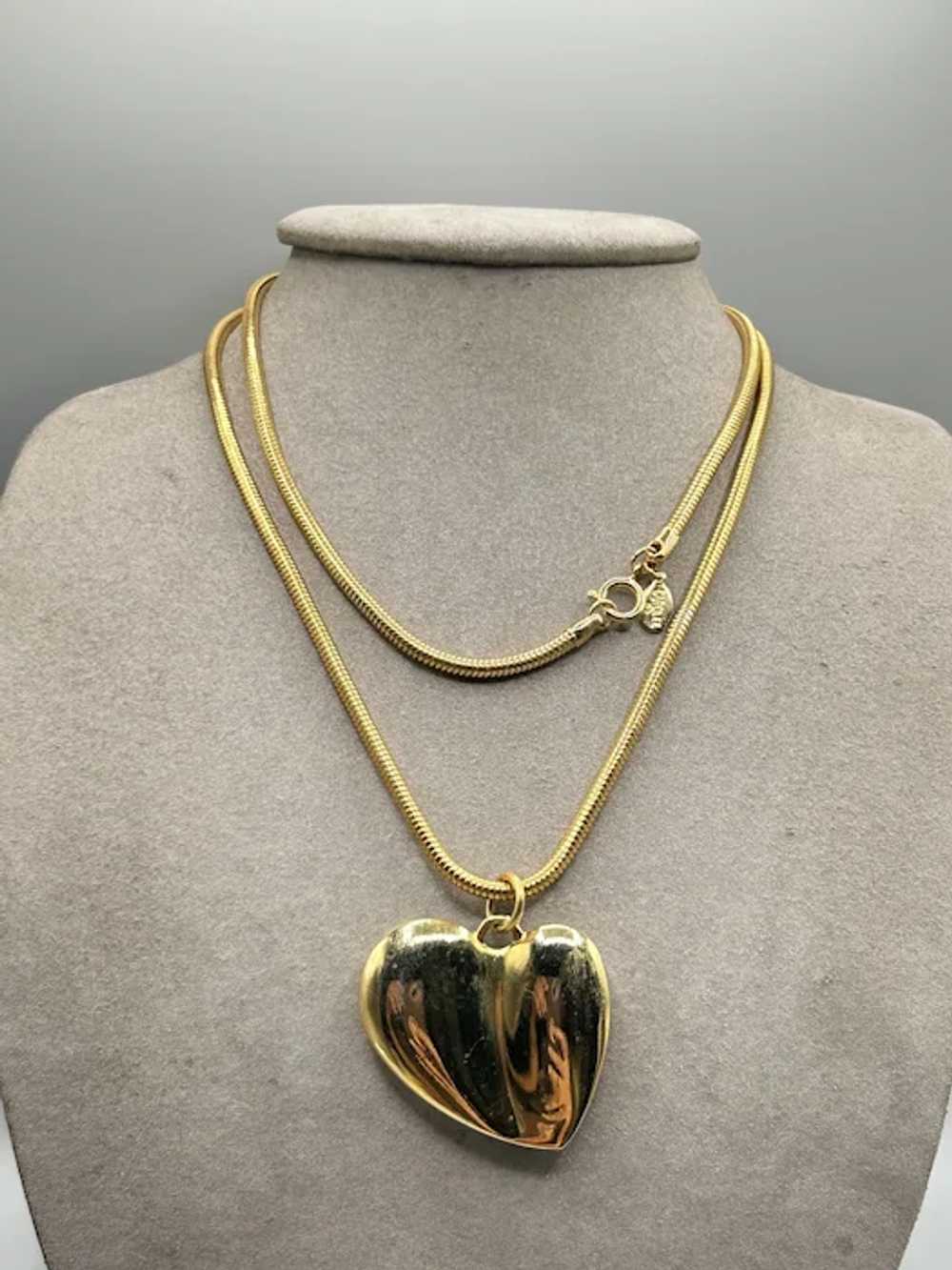 Vintage Carolee Heart Necklace 90s Long Snake Coi… - image 2