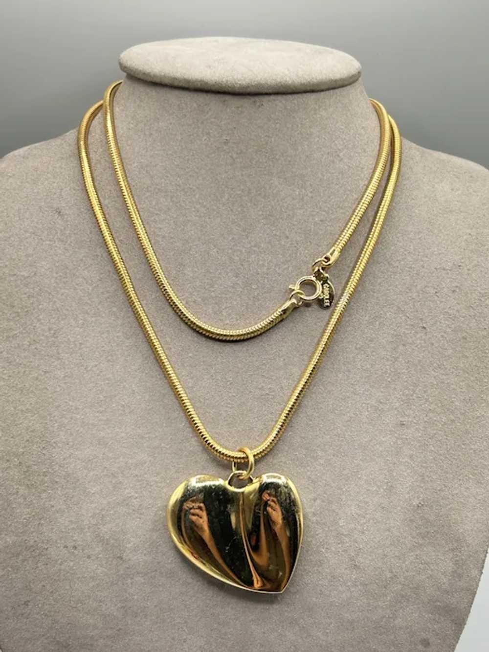 Vintage Carolee Heart Necklace 90s Long Snake Coi… - image 3