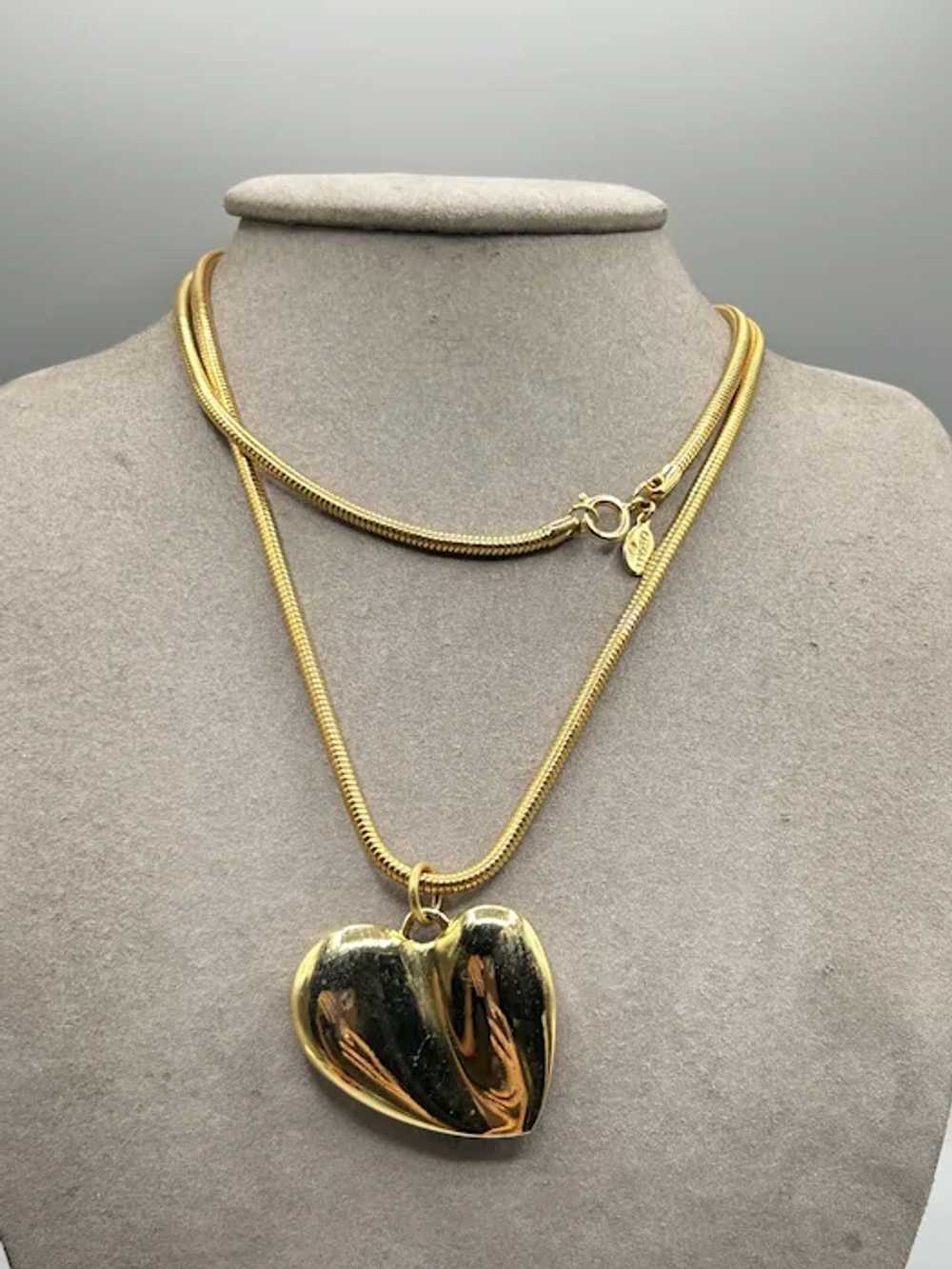 Vintage Carolee Heart Necklace 90s Long Snake Coi… - image 5