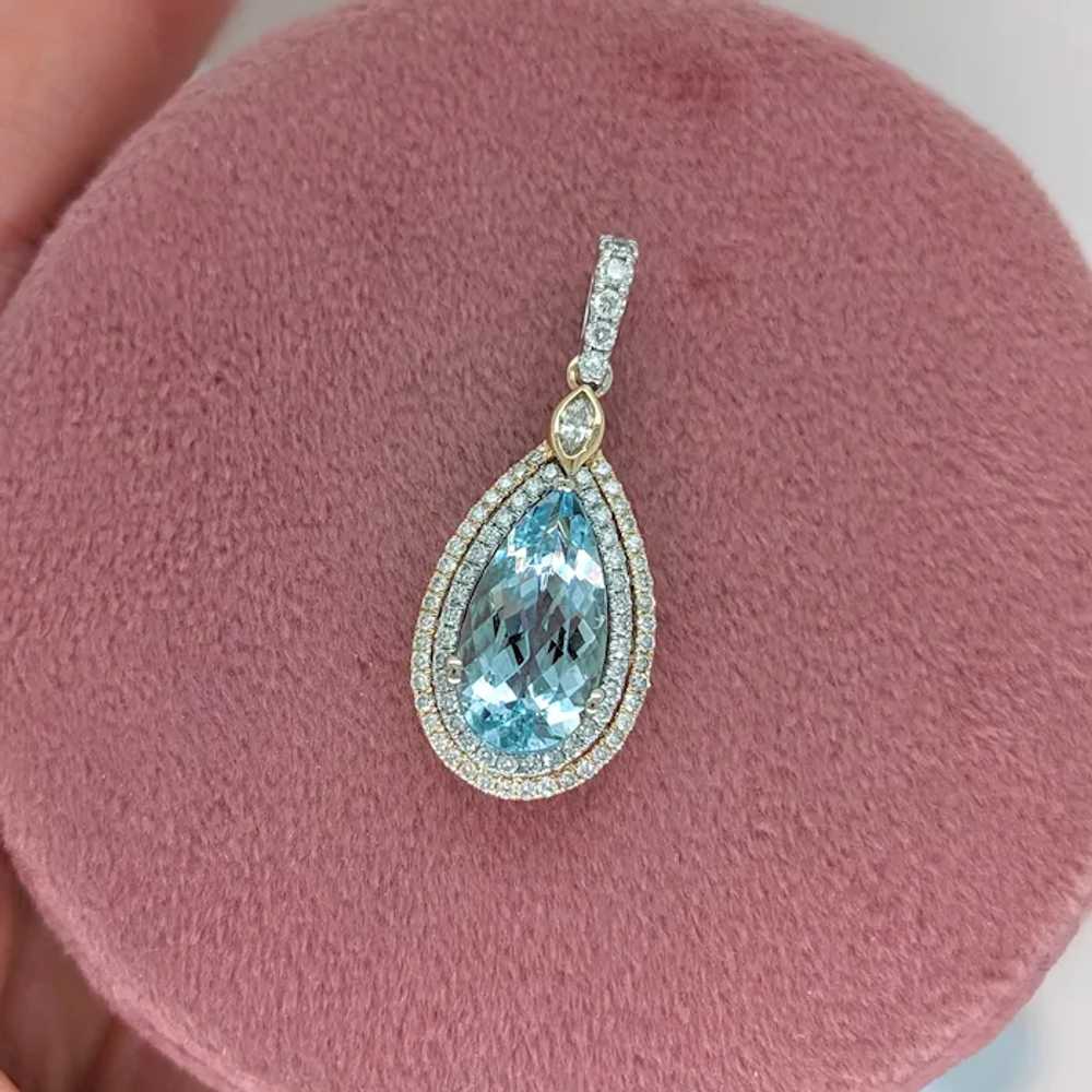 3ct Aquamarine Pendant w Earth Mined Diamonds in … - image 2