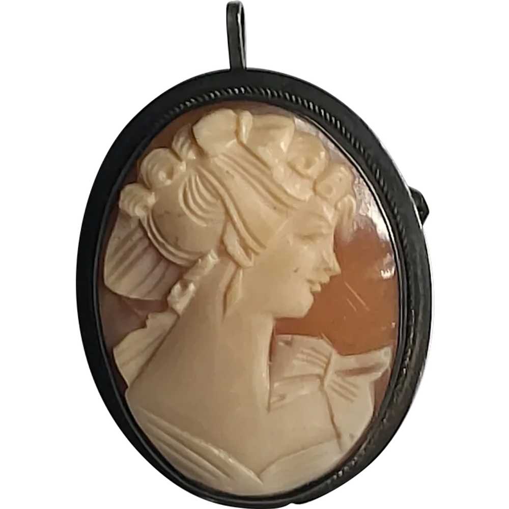 Vintage Sterling Silver Hand-Carved Shell Cameo P… - image 1