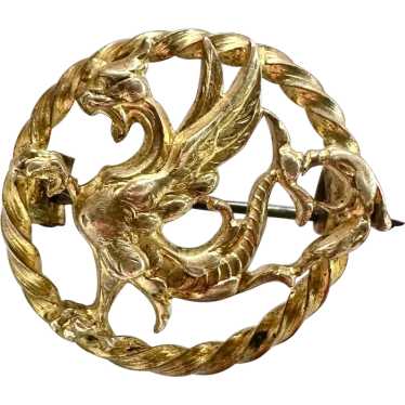 RARE Art Nouveau Gold Filled Griffin Brooch - image 1