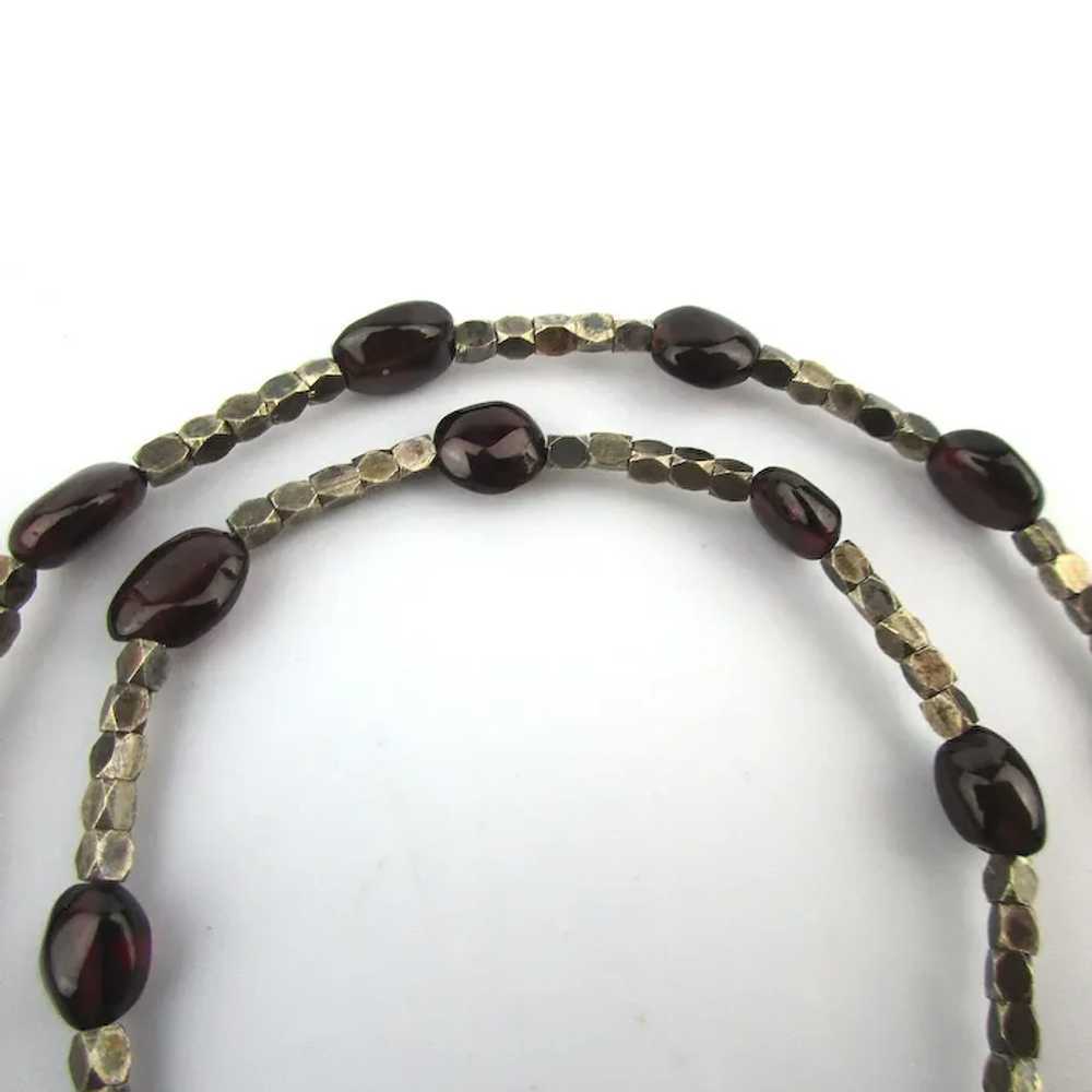 Sleek Sterling Silver Bead Necklace w/ Garnet Red… - image 4