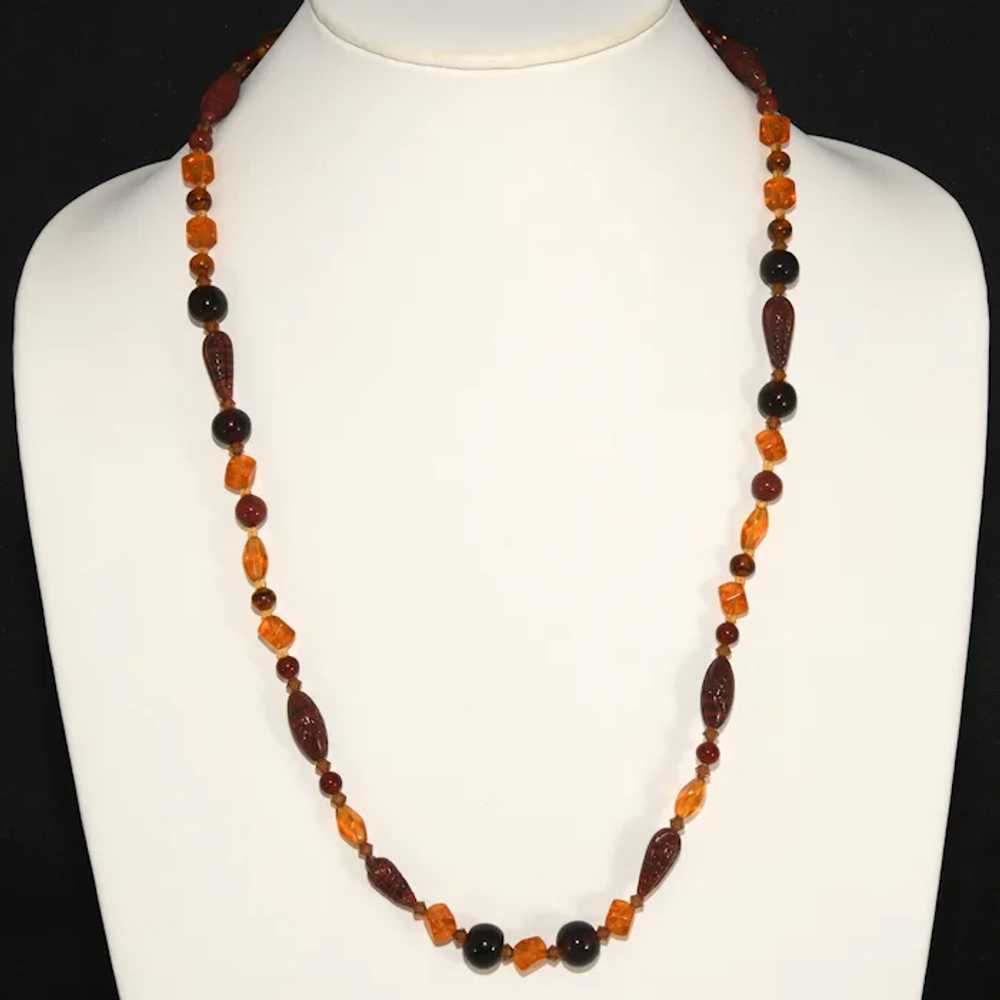 Vintage Beaded Necklace Amber Reddish Brown Glass… - image 2