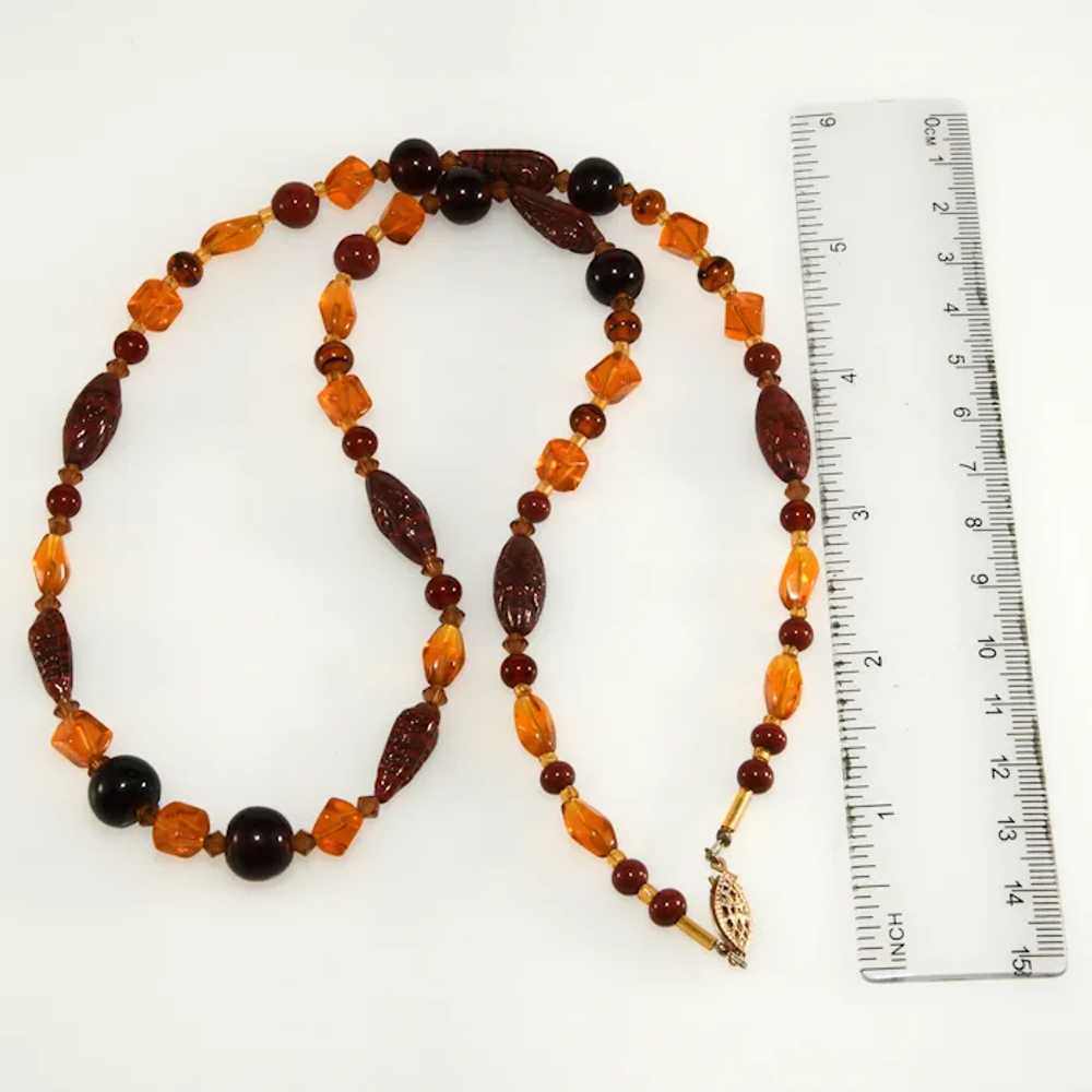Vintage Beaded Necklace Amber Reddish Brown Glass… - image 3