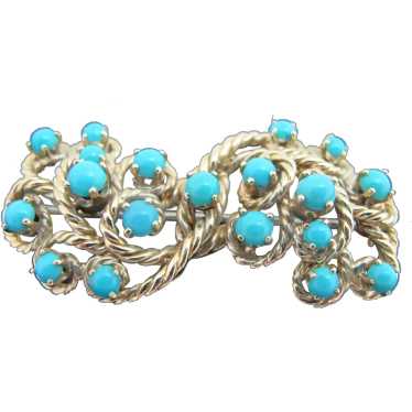 Vintage DAN FRERE 14k Yellow Gold TURQUOISE Cluste