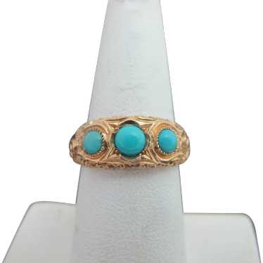 Vintage VICTORIAN 14k Yellow Gold TURQUOISE Trilog