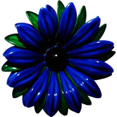 Fabulous 1960s Dark Blue & Green Enamel Flower Po… - image 1
