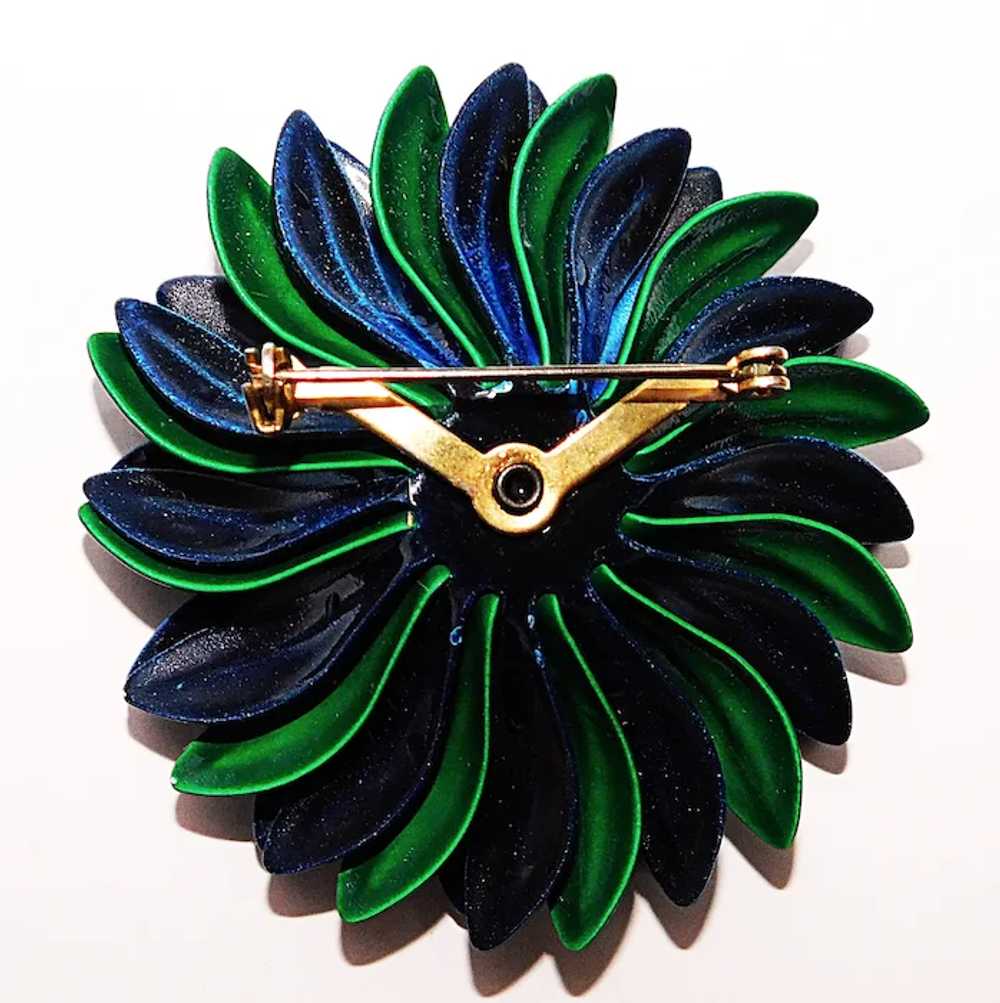 Fabulous 1960s Dark Blue & Green Enamel Flower Po… - image 2