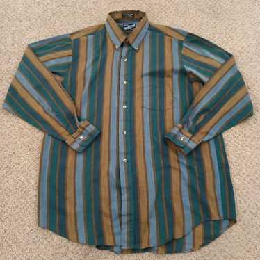 Vintage David Barry Shirt Mens Blue Brown Striped 