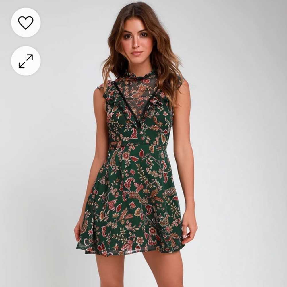 Dawn Forest Green Floral Print Ruffled Mini Dress - image 1