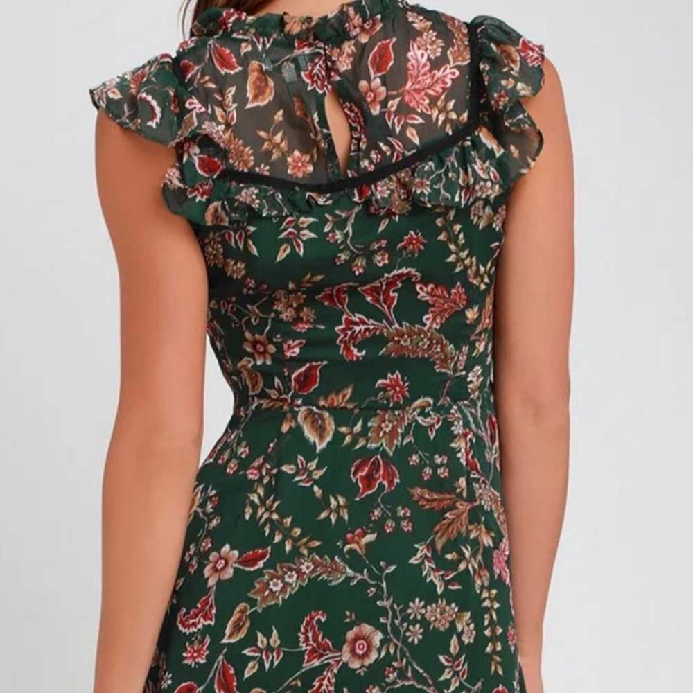 Dawn Forest Green Floral Print Ruffled Mini Dress - image 3