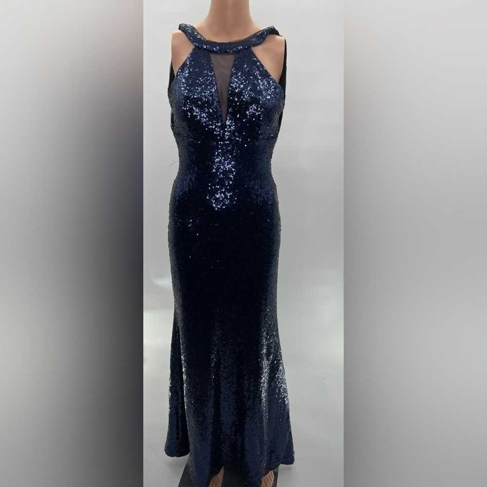 Morgan & Co Gorgeous Navy Blue Sequin Backless Ma… - image 1