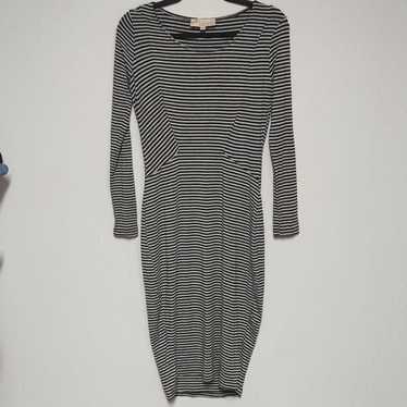 Philosophy Black and Gray Striped Midi Dress