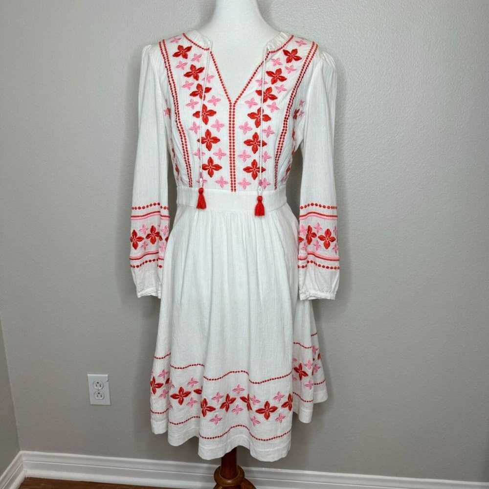 Boden NWOT Marla Gauze Dress White w. Red Pink Em… - image 1
