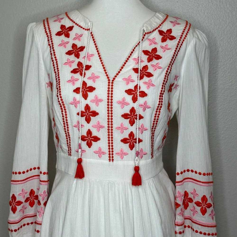 Boden NWOT Marla Gauze Dress White w. Red Pink Em… - image 2