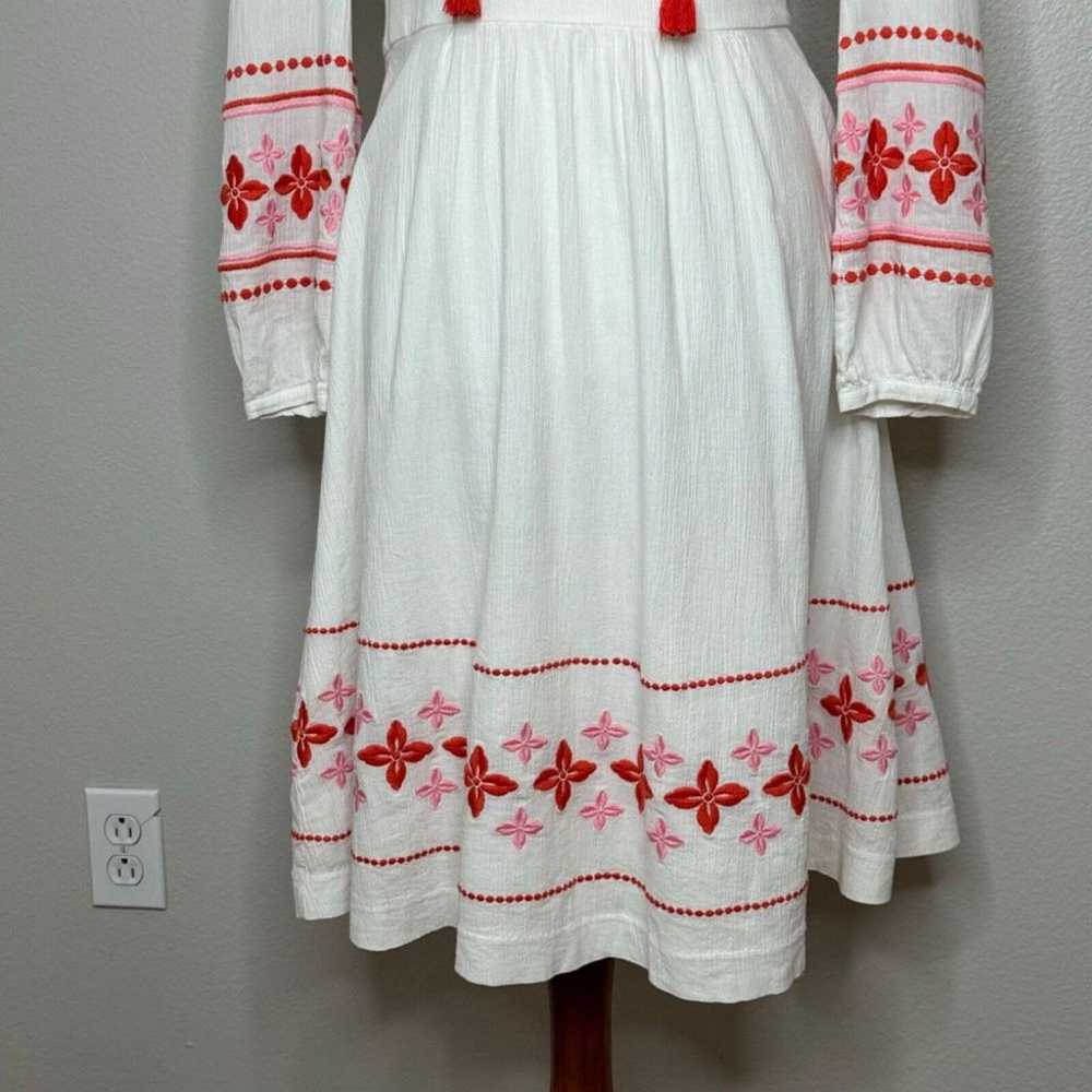 Boden NWOT Marla Gauze Dress White w. Red Pink Em… - image 4