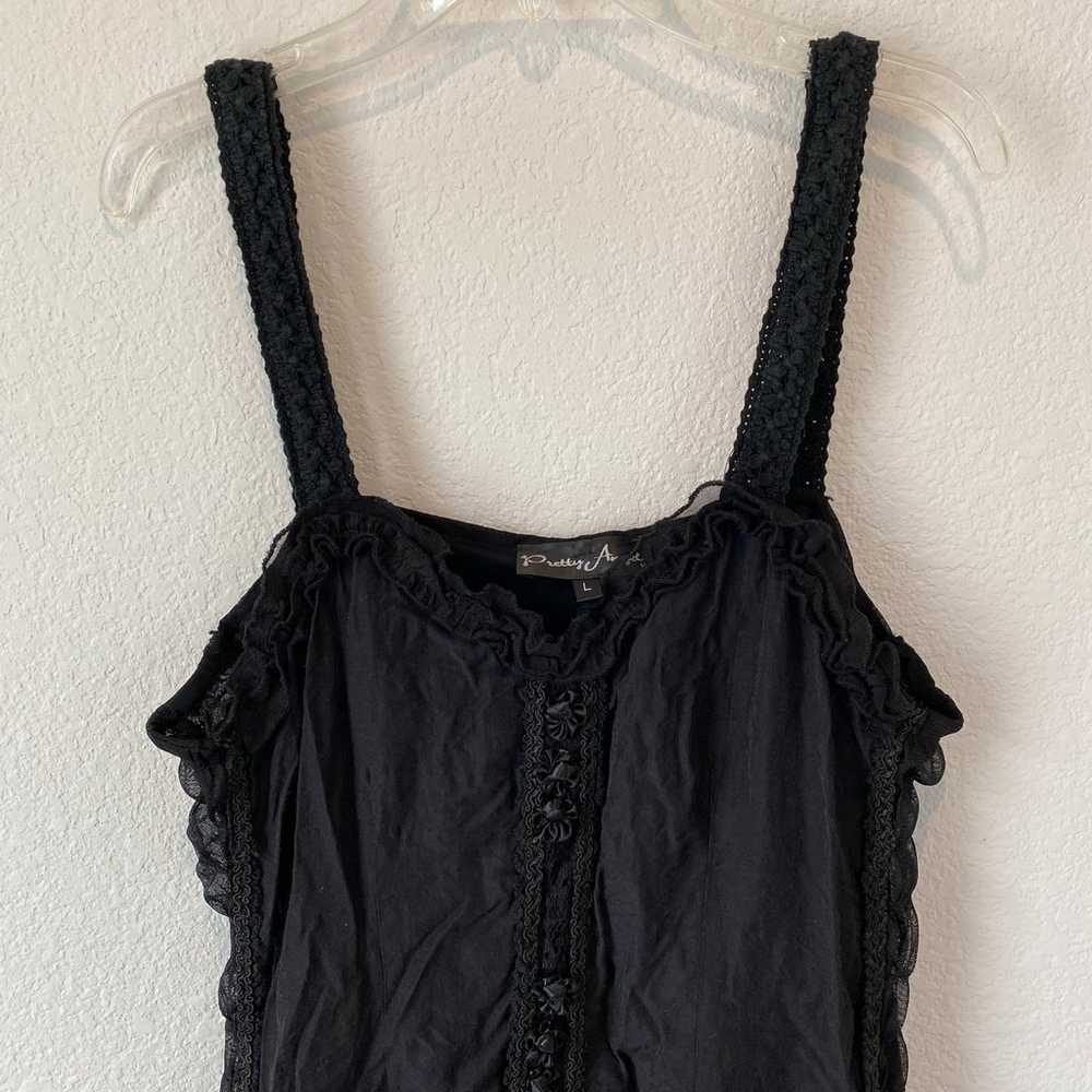 Pretty Angel Black Mini Dress Linen Blend Size La… - image 2