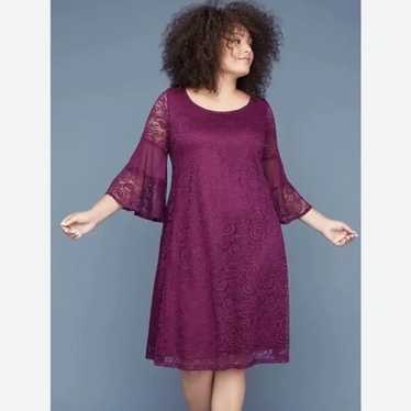 Lane Bryant Mesh Bell Sleeve Lace Dress Size 14/16 - image 1