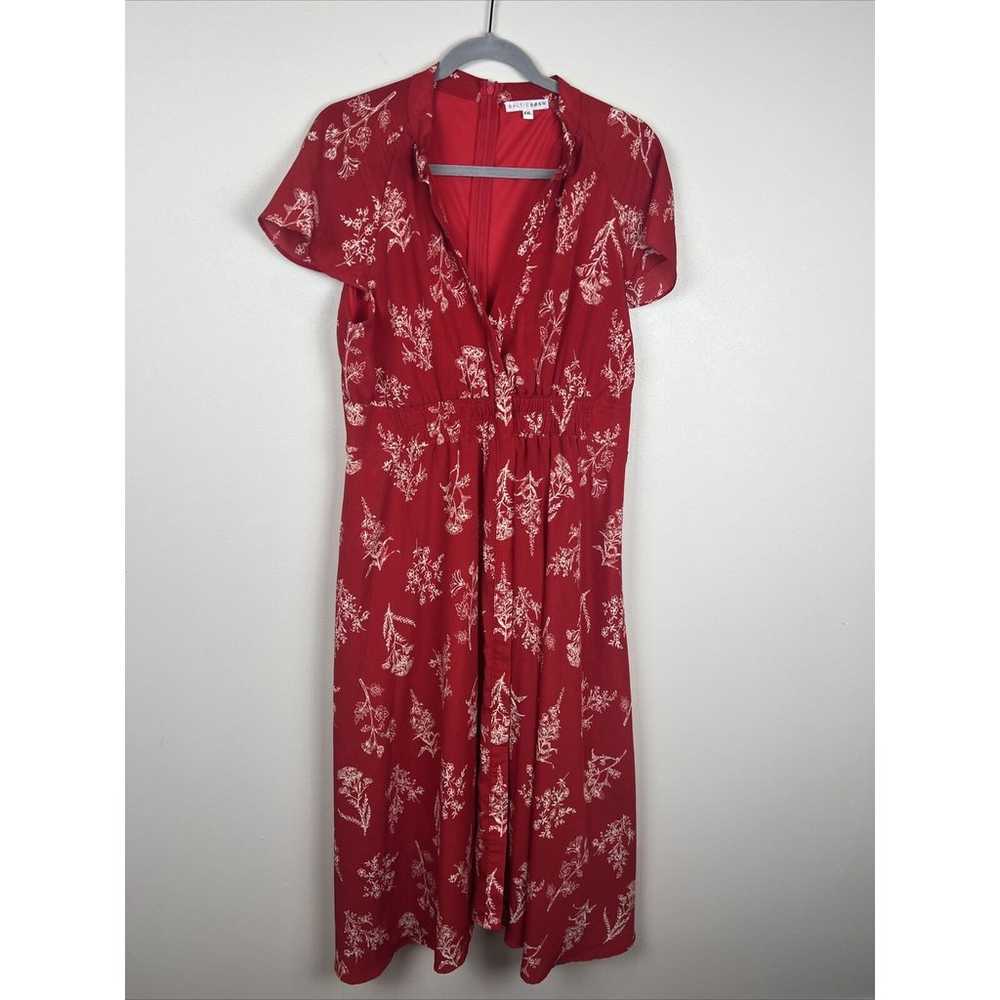 Baltic Born Red Floral Flutter Sleeve MIDI Dress … - image 1