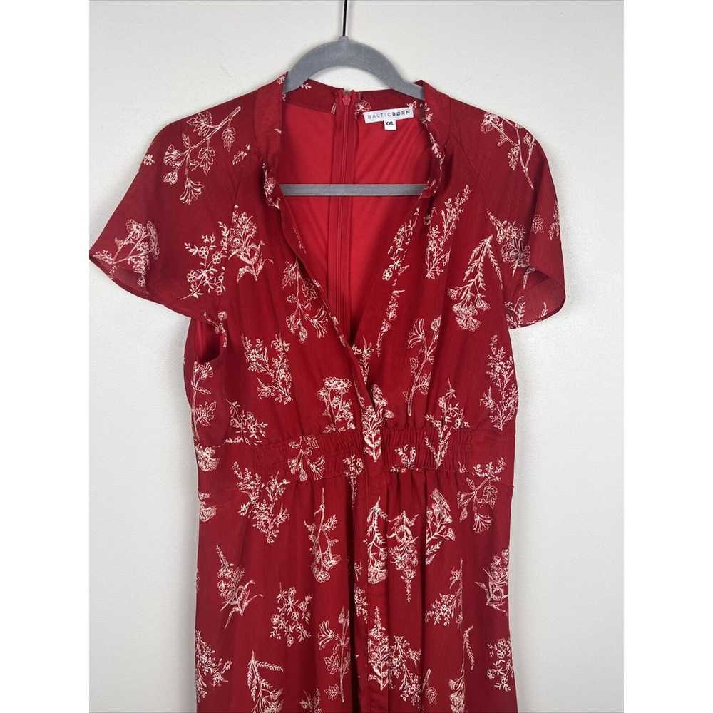Baltic Born Red Floral Flutter Sleeve MIDI Dress … - image 3