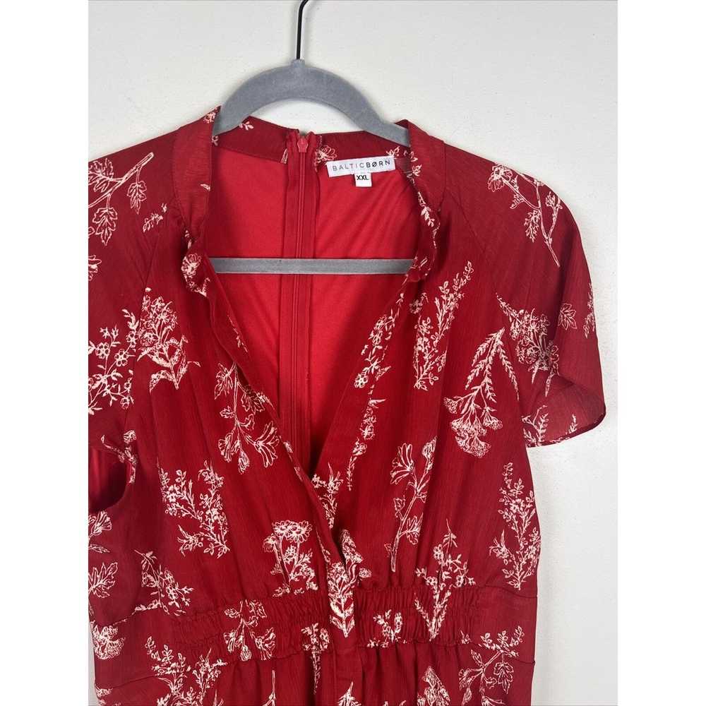 Baltic Born Red Floral Flutter Sleeve MIDI Dress … - image 4