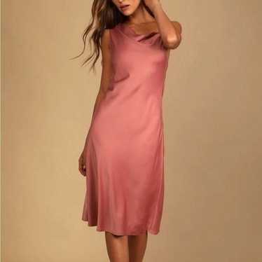 Lulus Pink Satin Asymmetrical Midi Dress| Size M