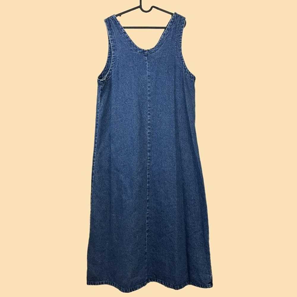 90s denim apple embroidered pinafore maxi dress - image 2