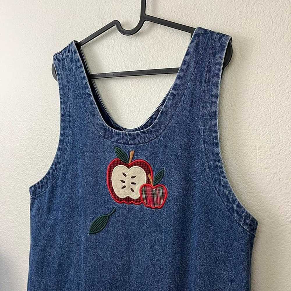 90s denim apple embroidered pinafore maxi dress - image 3