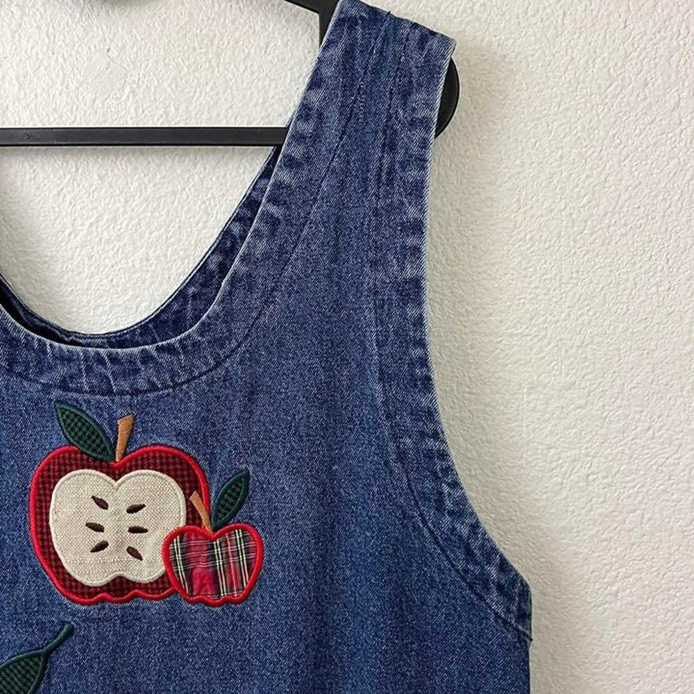 90s denim apple embroidered pinafore maxi dress - image 5