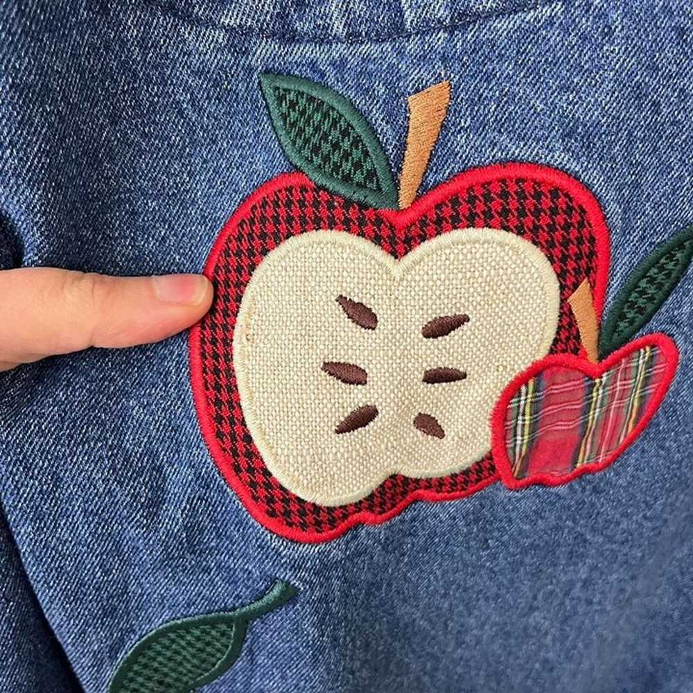 90s denim apple embroidered pinafore maxi dress - image 6