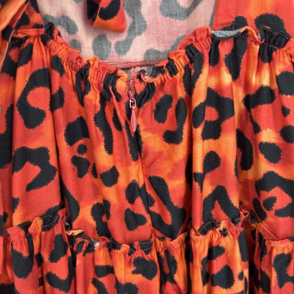 Anthropologie Orange Leopard Print Tiered Midi Dr… - image 8